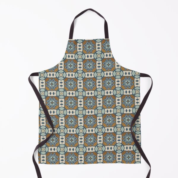 Item preview, Geometric tile pattern, with mix of smooth port blue, and gold ochre oil paint texture designed and sold by Orianah.