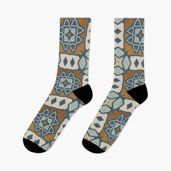 Item preview, Geometric tile pattern, with mix of smooth port blue, and gold ochre oil paint texture designed and sold by Orianah.