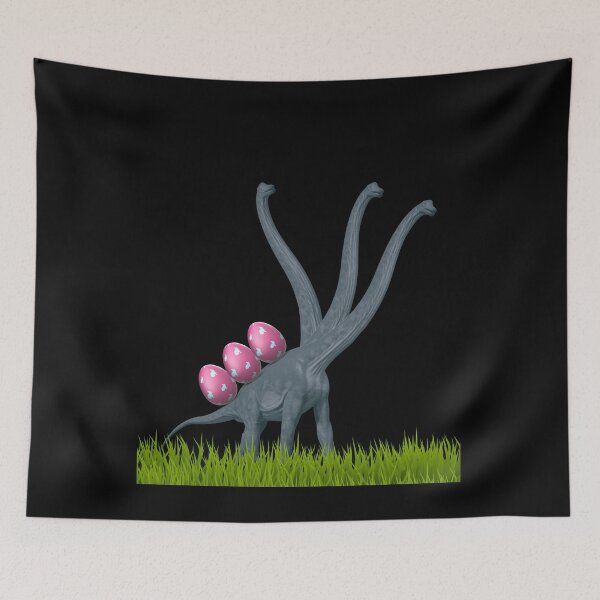 Item preview, Three-necked dinosaur carrying three easter eggs (in black) | Happy Easter | Funny Easter  designed and sold by CosmicStory.