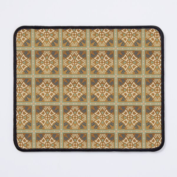 Item preview, Geometric tile pattern, with mix of smooth port blue, and gold ochre oil paint texture designed and sold by Orianah.