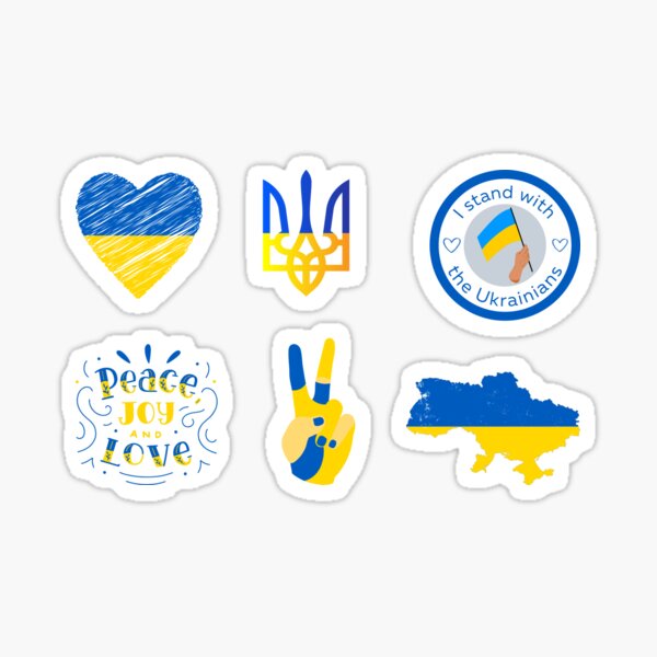 Artikel-Vorschau von Ständer mit Ukraine Sticker Pack, sechs verschiedene Support Ukraine Sticker im Pack, designt und verkauft von sinceanna.