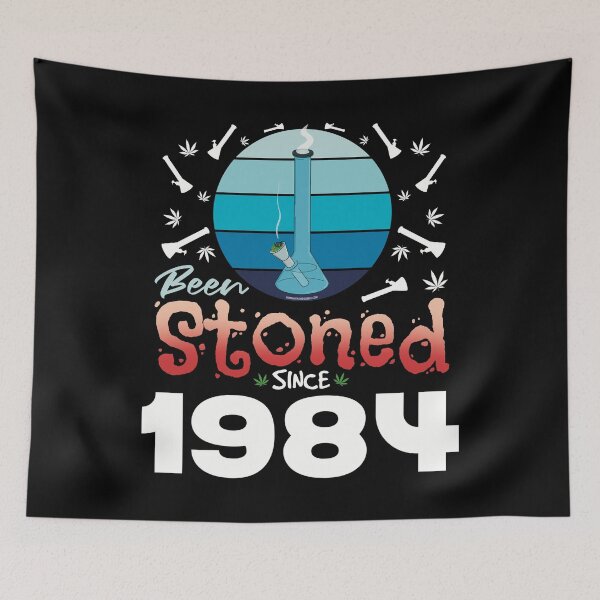 Item preview, Been stoned since 1984 (Blue retro vintage sunset with bong) designed and sold by YomeHayin.