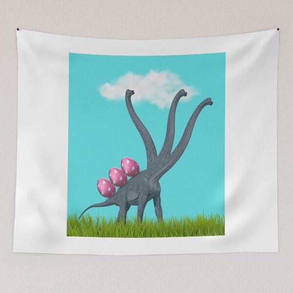 Item preview, 3-necked dinosaur carrying 3 easter eggs (blue sky edition) | Happy Easter | Funny Easter  designed and sold by CosmicStory.