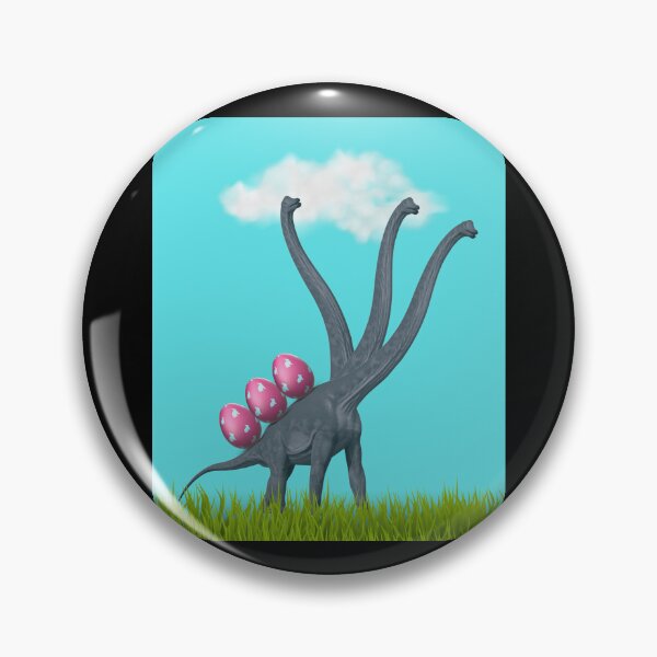 Item preview, 3-necked dinosaur carrying 3 easter eggs (blue sky, black BG) | Happy Easter | Funny Easter  designed and sold by CosmicStory.