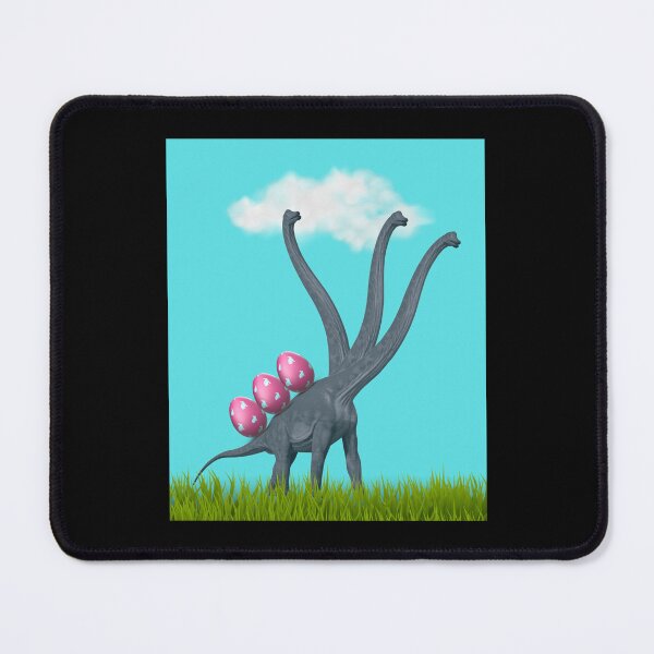 Item preview, 3-necked dinosaur carrying 3 easter eggs (blue sky, black BG) | Happy Easter | Funny Easter  designed and sold by CosmicStory.