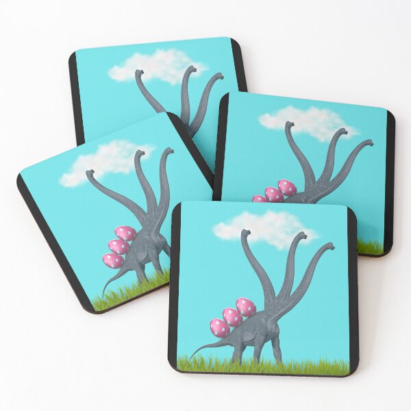 Item preview, 3-necked dinosaur carrying 3 easter eggs (blue sky, black BG) | Happy Easter | Funny Easter  designed and sold by CosmicStory.