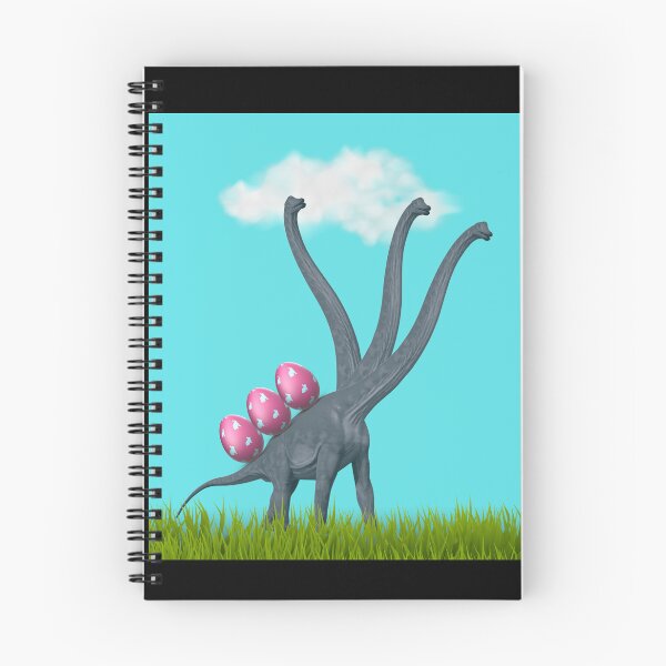 Item preview, 3-necked dinosaur carrying 3 easter eggs (blue sky, black BG) | Happy Easter | Funny Easter  designed and sold by CosmicStory.