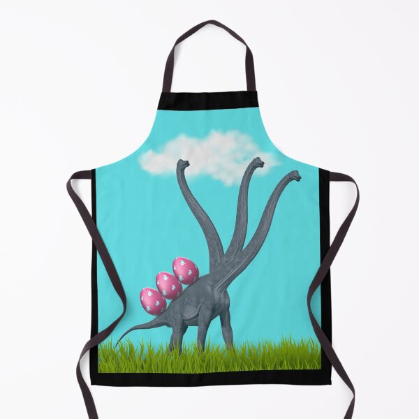 Item preview, 3-necked dinosaur carrying 3 easter eggs (blue sky, black BG) | Happy Easter | Funny Easter designed and sold by CosmicStory.
