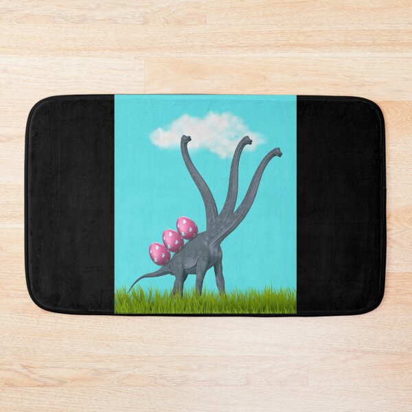 Item preview, 3-necked dinosaur carrying 3 easter eggs (blue sky, black BG) | Happy Easter | Funny Easter  designed and sold by CosmicStory.