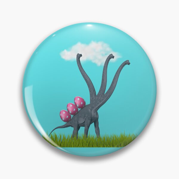 Item preview, 3-necked dinosaur carrying 3 easter eggs (blue sky, blue BG) | Happy Easter | Funny Easter  designed and sold by CosmicStory.