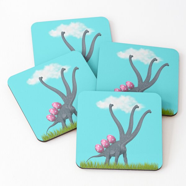 Item preview, 3-necked dinosaur carrying 3 easter eggs (blue sky, blue BG) | Happy Easter | Funny Easter  designed and sold by CosmicStory.
