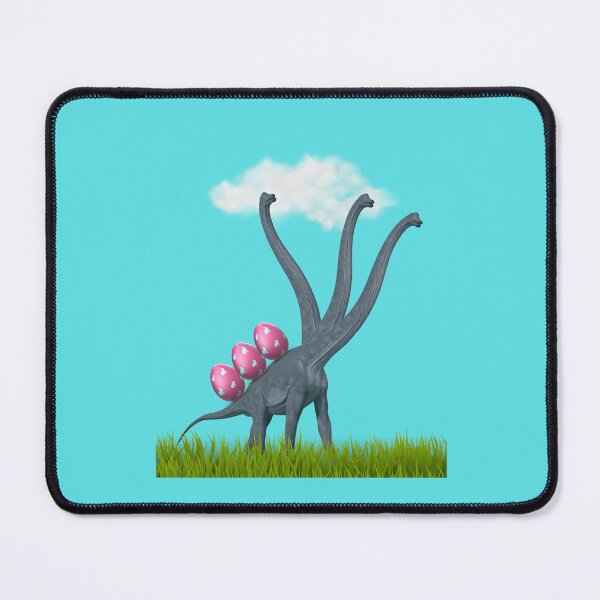 Item preview, 3-necked dinosaur carrying 3 easter eggs (blue sky, blue BG) | Happy Easter | Funny Easter  designed and sold by CosmicStory.