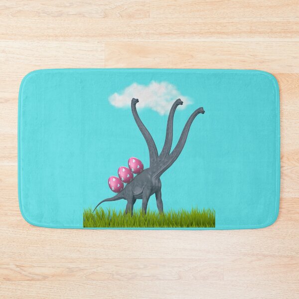 Item preview, 3-necked dinosaur carrying 3 easter eggs (blue sky, blue BG) | Happy Easter | Funny Easter  designed and sold by CosmicStory.