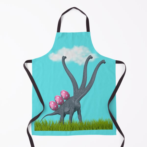 Item preview, 3-necked dinosaur carrying 3 easter eggs (blue sky, blue BG) | Happy Easter | Funny Easter designed and sold by CosmicStory.