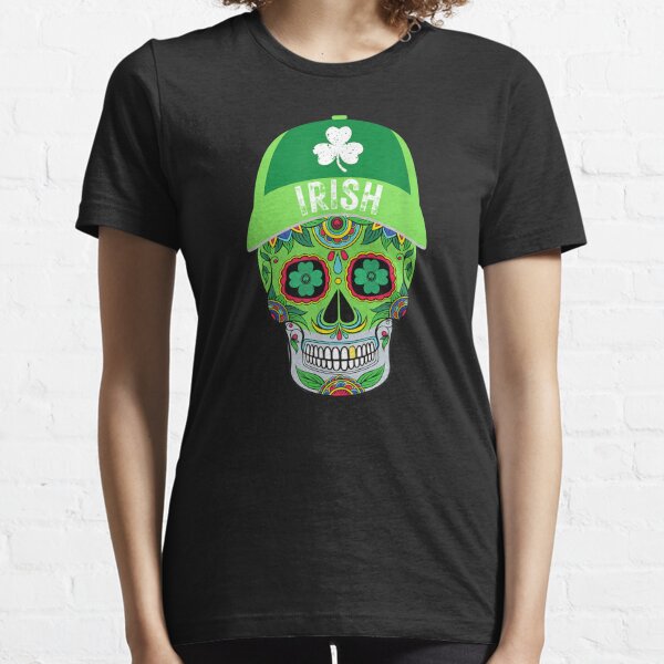 Irish Shamrock Skull Eire Death Scary Horror Ireland  Juniors V-neck T-shirt 