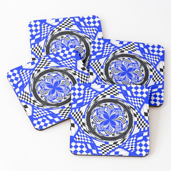 Item preview, Blue Black and White Double Layer Swirl and Checkered Pinwheel designed and sold by SeaChangeDesign.