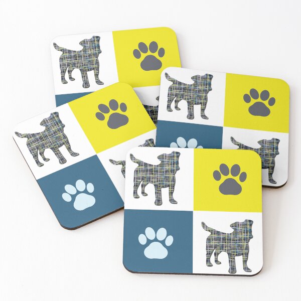 Item preview, Jack Russell Terrier Dog & Paw Repeating Blue & Yellow Grid designed and sold by AMSonArt.