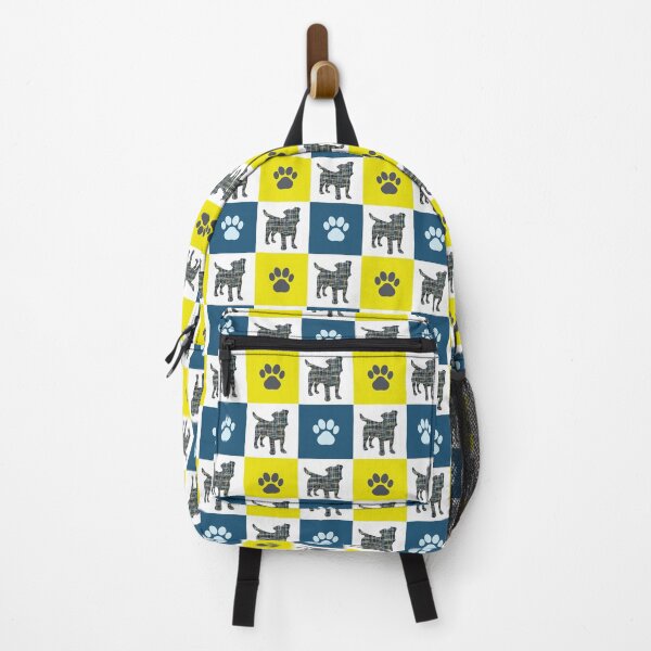 Item preview, Jack Russell Terrier Dog & Paw Repeating Blue & Yellow Grid designed and sold by AMSonArt.