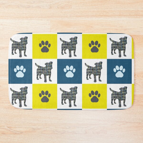 Item preview, Jack Russell Terrier Dog & Paw Repeating Blue & Yellow Grid designed and sold by AMSonArt.