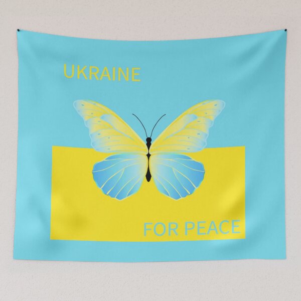 Item preview, Ukraine for Peace with Blue & Yellow Flag & Butterfly designed and sold by WearWolfDesigns.