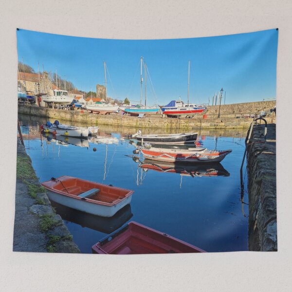 Item preview, Vibrant shades of red and blue of the fishing boats at Dysart Harbour in Kirkcaldy designed and sold by S-and-W-4ever.
