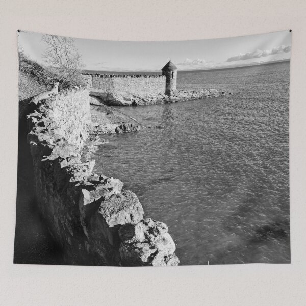 Item preview, Black and white seaside view of Ravenscraig Park watchtower in Kirkcaldy designed and sold by S-and-W-4ever.