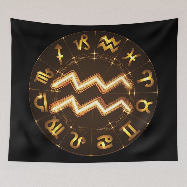 Item preview, Gold Horoscope Aquarius, Gold Zodiac Aquarius, Golden Astrology Symbol designed and sold by podekom.