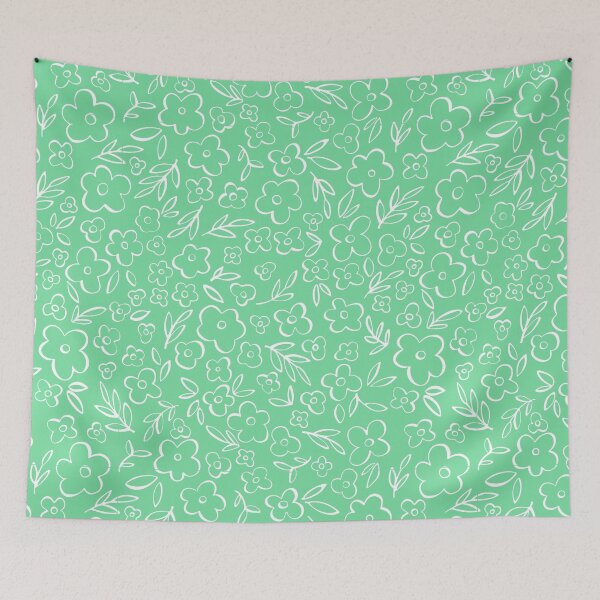 Item preview, Swirly Wildflowers Pattern Green Hand Drawn Flowers designed and sold by RihabPrint.