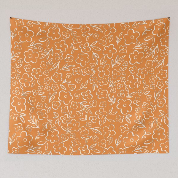 Item preview, Swirly Wildflowers Pattern Orange Hand Drawn Flowers designed and sold by RihabPrint.