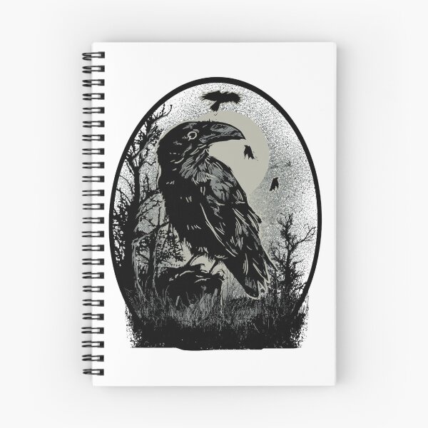 Artikelvorschau, Rabenvogel-Horrorlandschaft schwarz und weiß entworfen und verkauft von Hartics.