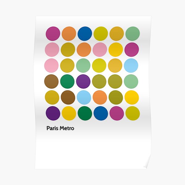 Paris metro subway lines travel print poster map Poster