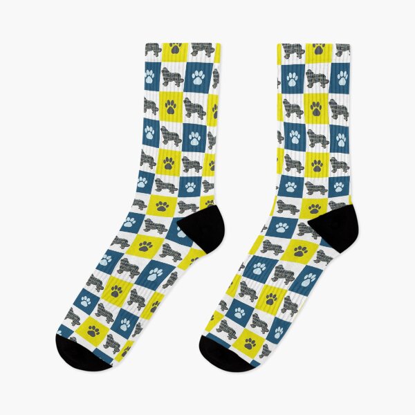 Item preview, Newfoundland Dog & Paw Repeating Blue & Yellow Grid designed and sold by AMSonArt.