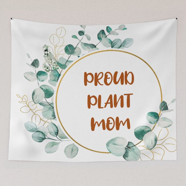 Item preview, Proud plant mom aesthetic brown typography with spring green leaves detail designed and sold by Deegital18.