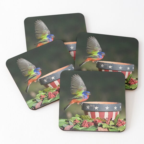 Item preview, Painted Bunting Bird Saluting the American Flag Bowl designed and sold by candiscamera.