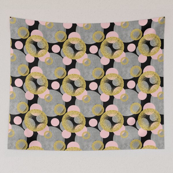 Item preview, Bubble pattern with gold circles and dots made of gray concrete designed and sold by Ninaeva.