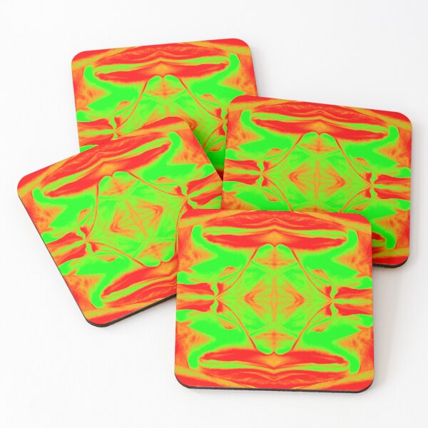 Item preview, Bright, Vivid and Funky Lime Green and Red Psychedelic Aztec Tile Pattern designed and sold by KLP-Magick.