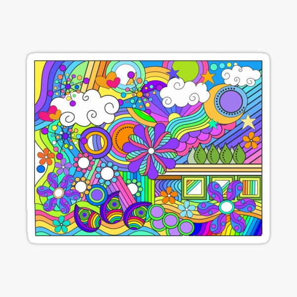 Hand Drawn Abstract Psychedelic Flower Power Hippy Design Sticker By Alondra Redbubble 