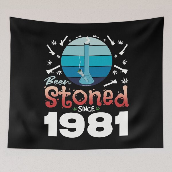 Item preview, Been stoned since 1981 (Blue retro vintage sunset with bong) designed and sold by YomeHayin.