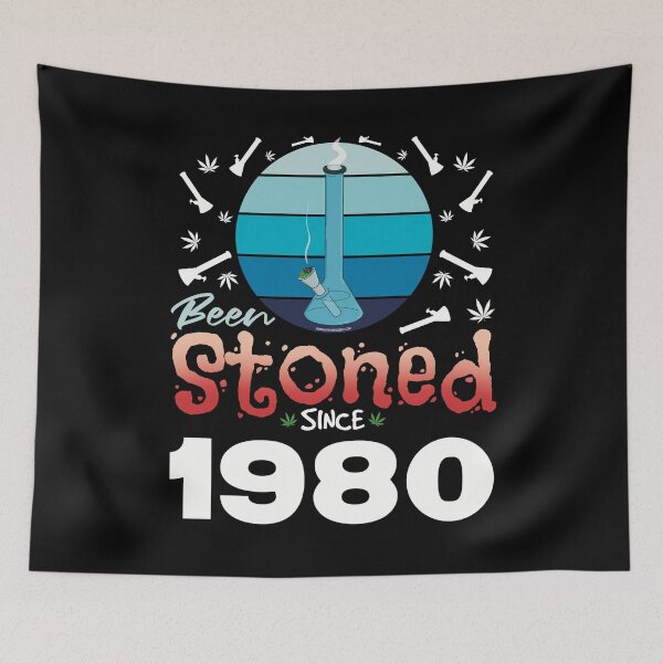 Item preview, Been stoned since 1980 (Blue retro vintage sunset with bong) designed and sold by YomeHayin.
