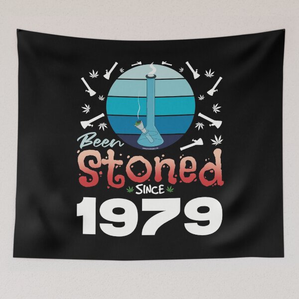 Item preview, Been stoned since 1979 (Blue retro vintage sunset with bong) designed and sold by YomeHayin.