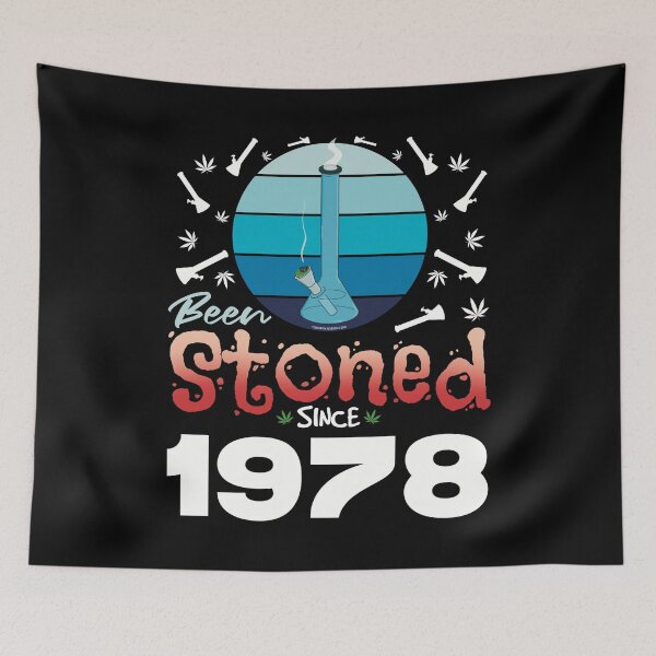 Item preview, Been stoned since 1978 (Blue retro vintage sunset with bong) designed and sold by YomeHayin.