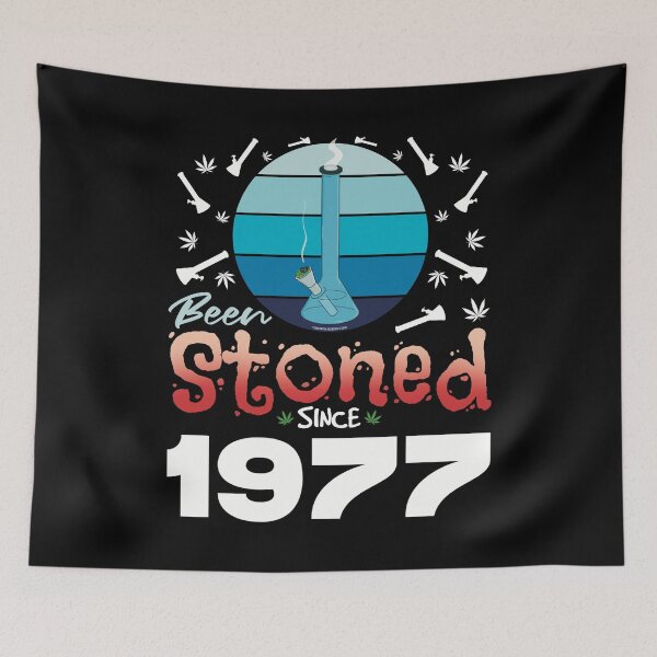 Item preview, Been stoned since 1977 (Blue retro vintage sunset with bong) designed and sold by YomeHayin.