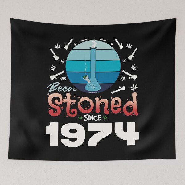 Item preview, Been stoned since 1974 (Blue retro vintage sunset with bong) designed and sold by YomeHayin.