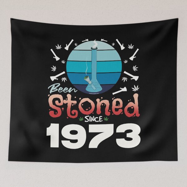 Item preview, Been stoned since 1973 (Blue retro vintage sunset with bong) designed and sold by YomeHayin.