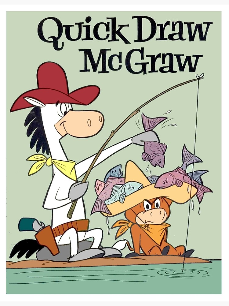 "QUICK DRAW McGRAW Vintage Fishing Cartoon Abstract Character Print