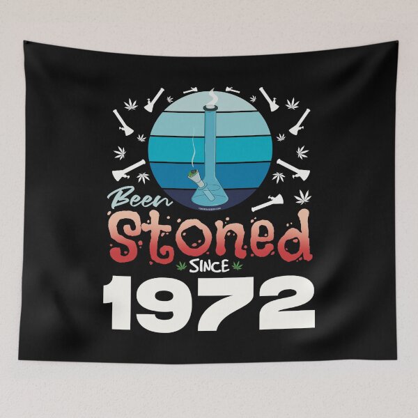 Item preview, Been stoned since 1972 (Blue retro vintage sunset with bong) designed and sold by YomeHayin.