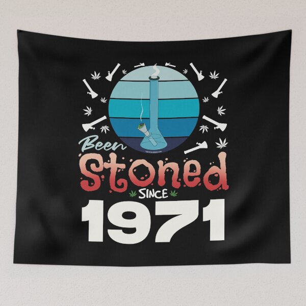 Item preview, Been stoned since 1971 (Blue retro vintage sunset with bong) designed and sold by YomeHayin.