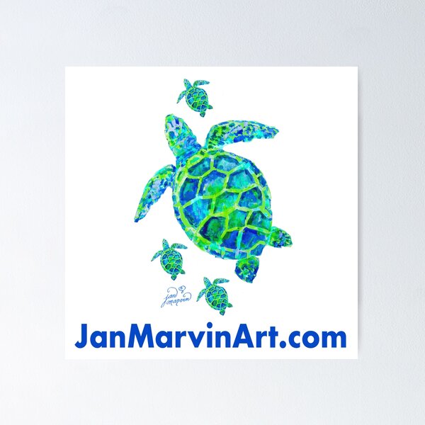 Sea Turtle with Babies Jan MarvinArt.com Poster