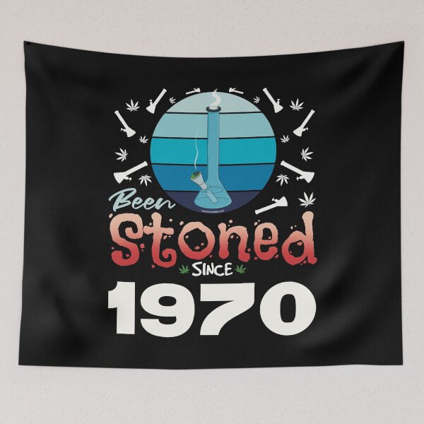 Item preview, Been stoned since 1970 (Blue retro vintage sunset with bong) designed and sold by YomeHayin.