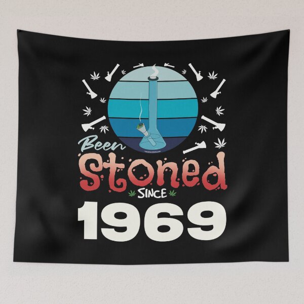 Item preview, Been stoned since 1969 (Blue retro vintage sunset with bong) designed and sold by YomeHayin.